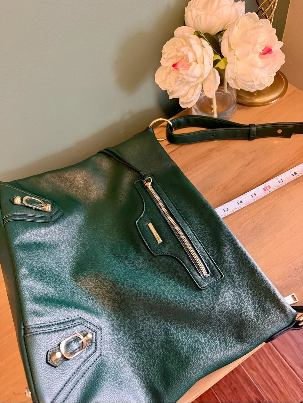 Emerald Green Slouch Hobo Bag Gold Hardware Boho Shoulder Purse - Picture 13 of 13